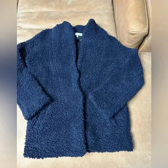 Iro Faux Shearling Piacie Jacket Oversized Navy Snap Front Heavy Pockets Size 34 - Picture 2 of 12